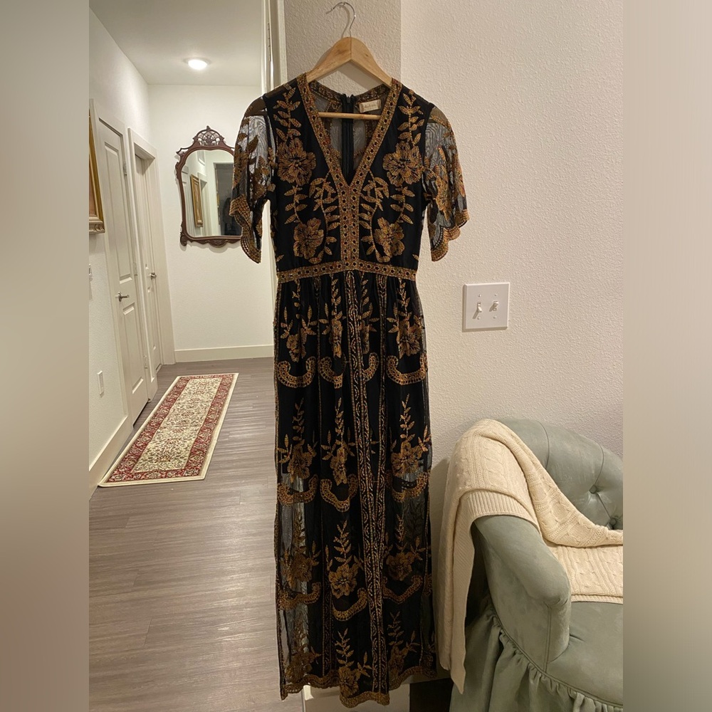 Altar’d State Maxi Dress- Small- Black with Rainbow thread